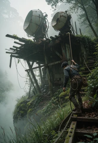 This Is A Post-apocalyptic Scene. The Image Features A Parti... — Stable Diffusion AI Prompt: This is a post-apocalyptic scene. The image features a partially ruined, elevate...