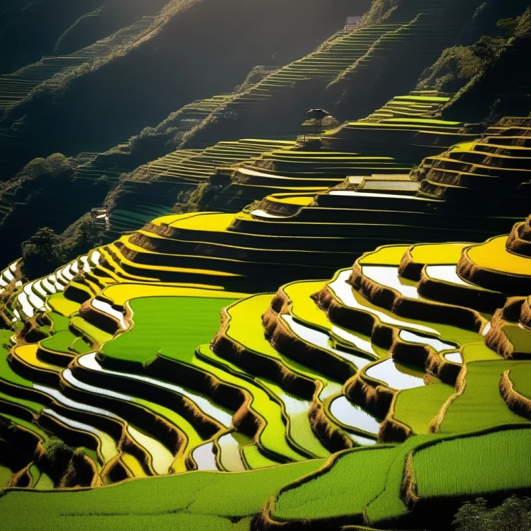 Terraced Rice Paddies Stepping Down A Hillside, Spotlight, S...
