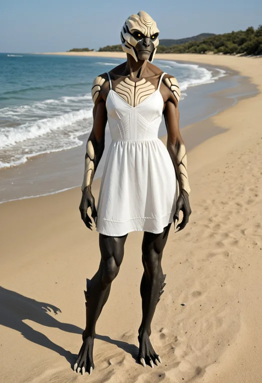 Photorealistic, A Female Turian2 Wearing A Floreal Sundress...