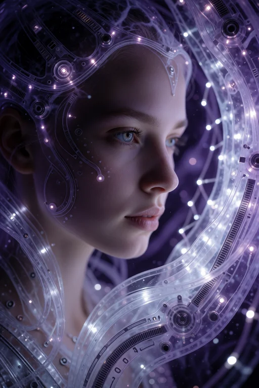 Image Of A Young Woman Looking At The Lights, In The Style O...