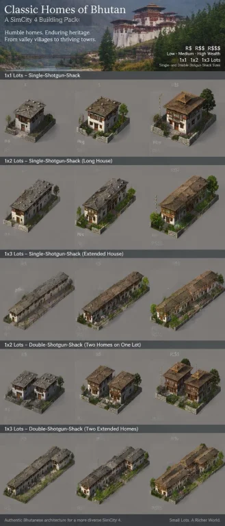Classic Homes Of Bhutan, Simcity4 Buildings Pack Low-wealth...