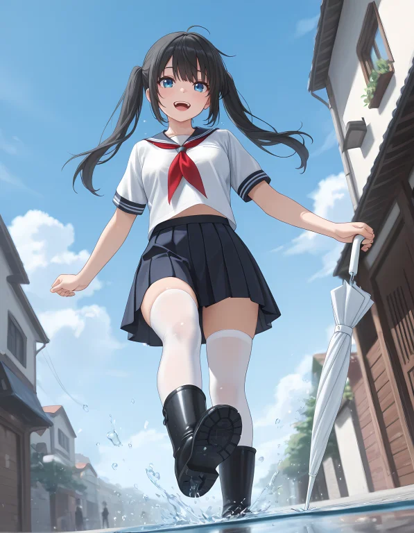 1girl, Solo, Solo Focus1.5, Black Hair, Long Hair, Twintails...