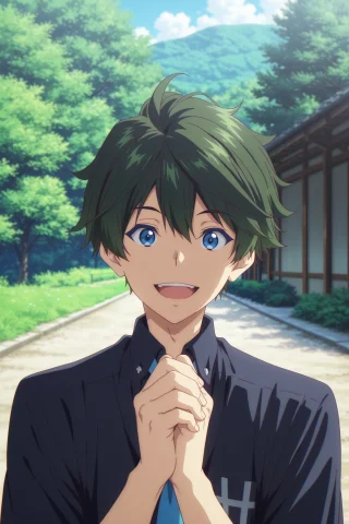 Haruhiko Ichijo, Green Hair, Blue Eyes, School Uniform, Blue... — Stable Diffusion AI Prompt: haruhiko ichijo, green hair, blue eyes, school uniform, blue necktie, black shir...