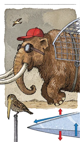 A Woolly Mammoth Wearing A Red Cap And Goggles, Strapped Wit... — Stable Diffusion AI Prompt: A woolly mammoth wearing a red cap and goggles, strapped with a grid-like wing s...
