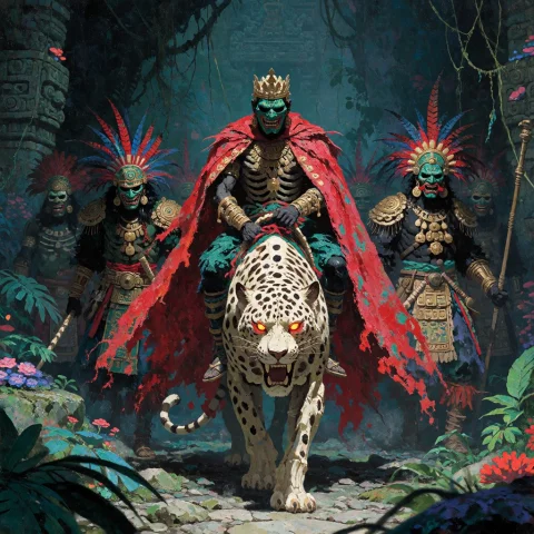 Xibalba, The Mayan Underworld. The Painting Style Is A Gritt... — Stable Diffusion AI Prompt: XIBALBA, the Mayan underworld. The painting style is a gritty, textured oil pain...