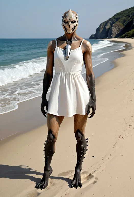Photorealistic, A Female Meturianf1.2 Wearing A White Sundre...
