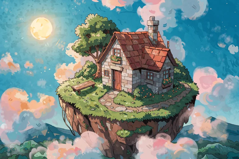 Carlesdalmau Style Illustration Of A Quaint Stone House Perc...