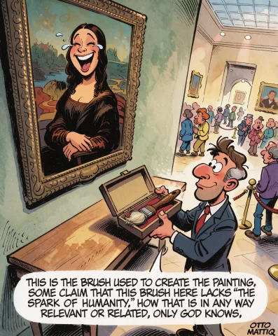 At The Louvre, A Tour Guide Discusses The Mona Lisa, And The... — Stable Diffusion AI Prompt: At the Louvre, a tour guide discusses the Mona Lisa, and the mystery as to why s...