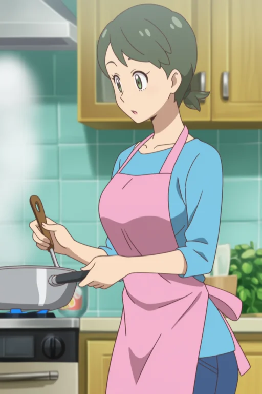 Mature Female, In Kitchen, Cooking, Shirt, Pants, Apron, Lor...