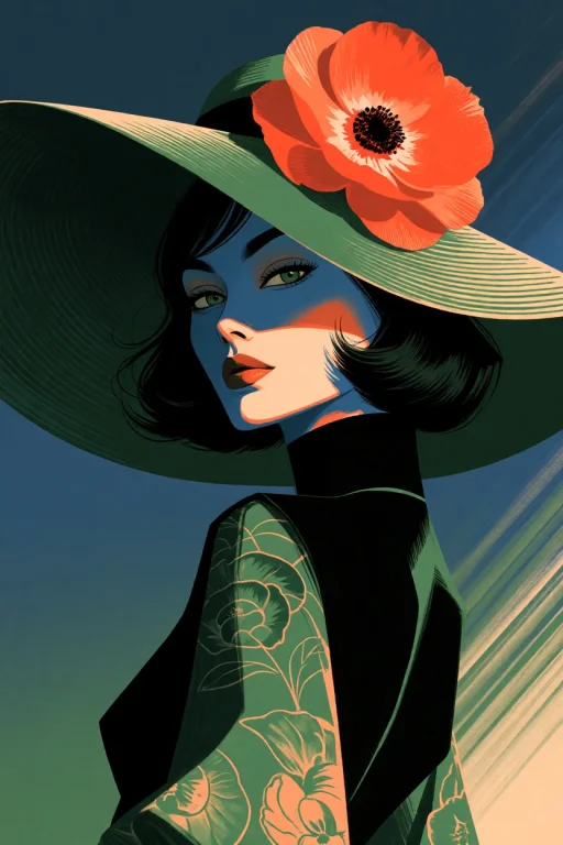 Midjourney A Digital Illustration Of A Woman In A Stylized C...