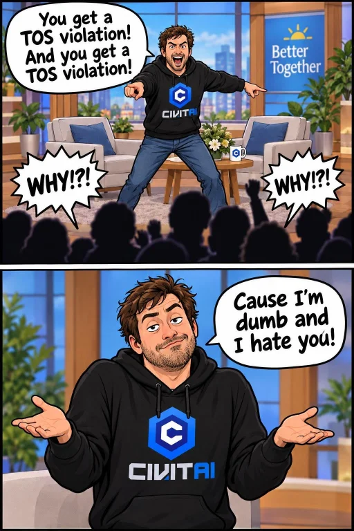 Make A Humorous Comic Featuring A Man Wearing A Black Hoodie...