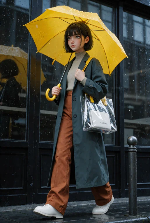 Styling A Woman Is Walking While Holding A Yellow Umbrella....