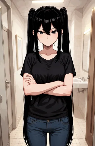 1girl, Kuro, Black Hair, Long Hair, Twintails, Black Eyes, S... — Stable Diffusion AI Prompt: 1girl, kuro, black hair, long hair, twintails, black eyes, sidelocks, standing,...