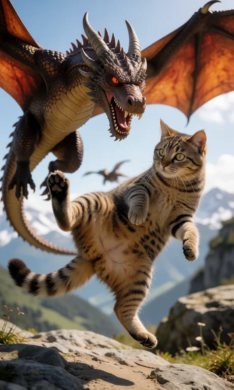 Animal Cat,flyingkick, Dragon,. The Background Is Wideshot,1...