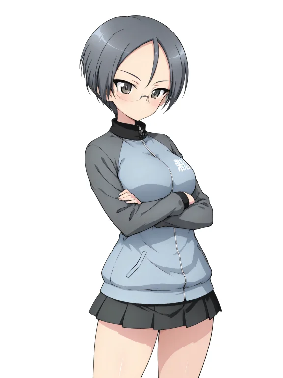 Rumi Girls Und Panzer,grey Hair,glasses,keizoku Military Uni...