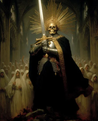 Photorealistic. Spittingimage. Baroque Composition, A Knight... — Stable Diffusion AI Prompt: photorealistic. spittingimage. baroque composition, a knight standing in a glori...