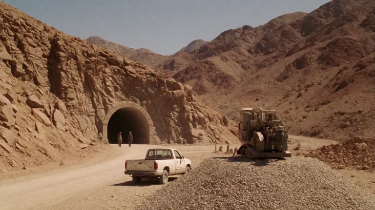 Cr2003, A Rugged, Dusty Desert Landscape Features A Large, A...
