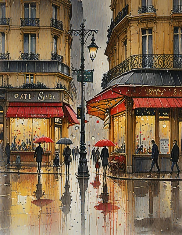 An Impressionistic Watercolor Sketch Of A Rainy Afternoon In...