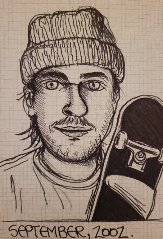 2kd00dl3, Drawing On Graph Paper Of A Close-up Of A Man Wear...