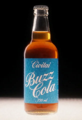 80sgl0w,professional Still Life Photo. A Bottle Of Buzz Cola... — Stable Diffusion AI Prompt: 80SGL0W,Professional still life photo. A bottle of "BUZZ COLA" in the center. Th...
