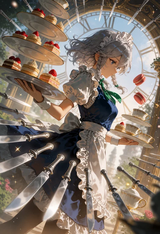 Var5ve , A Dynamic 2d Anime Scene Of Izayoi Sakuya Moving Th...