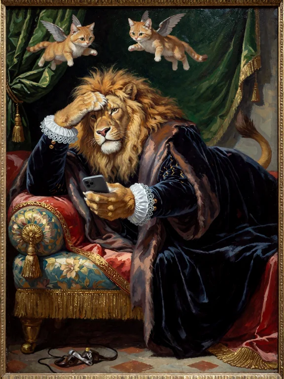 Classical Renaissance Oil Painting Of An Anthropomorphic Lio...