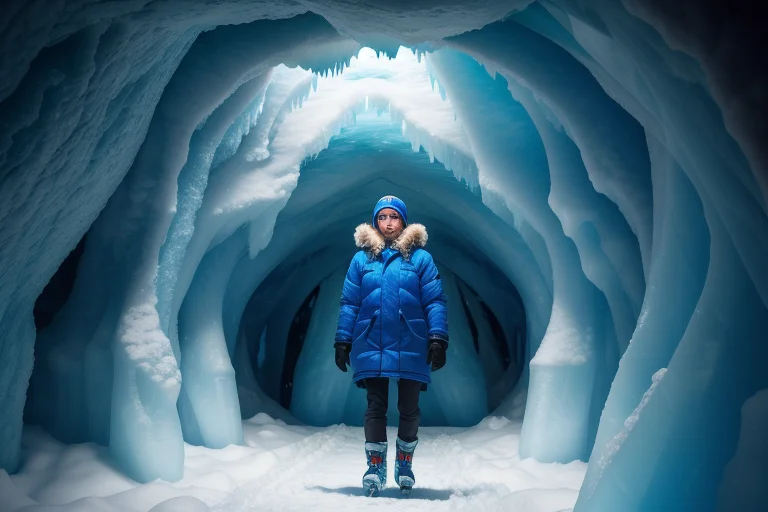 A Breathtaking Deep-blue Ice Cave In An Arctic Glacier, Tran...