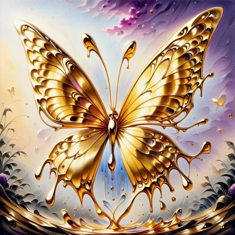 Pys-xl, No Humans, Butterfly, Shiny, Liquidgoldmorph, Drippi... — SDXL AI Prompt: PYS-XL, No humans, butterfly, shiny, liquidgoldmorph, dripping, painterly, tradi...