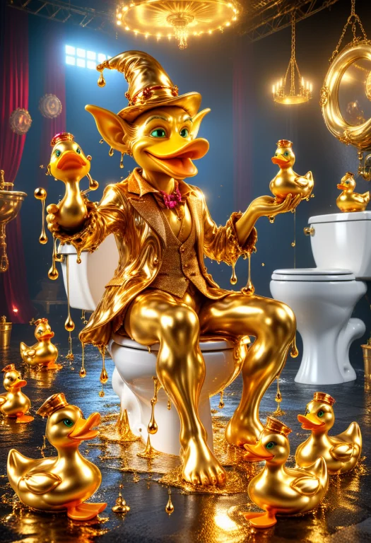 Hdr, 8k, A Goblin Juggling Rubber Ducks While Sitting On A T...