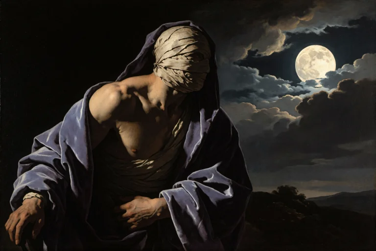 Dramatic Baroque Painting Featuring Intense Chiaroscuro Ligh...