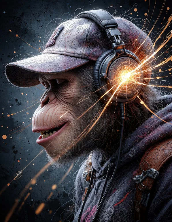 A Dramatic Scribble Art Portrait Of A Chimpanzee In Three-qu...
