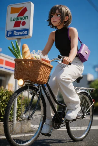 It Captures A Moment From Everyday Life, Showing A Woman Rid... — Stable Diffusion AI Prompt: It captures a moment from everyday life, showing a woman riding her bicycle to w...