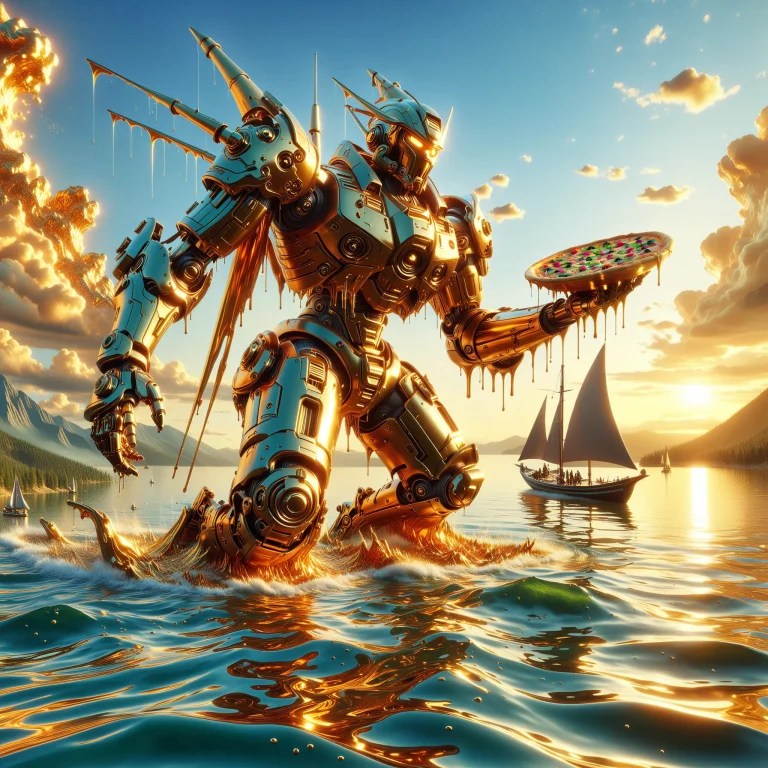 Liquidgoldmorph The Epic Giant Mecha Wades Through The Calm...