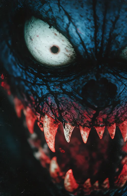 Photograph Of A Monstrous Face Close-up Dark And Vibrant Col...