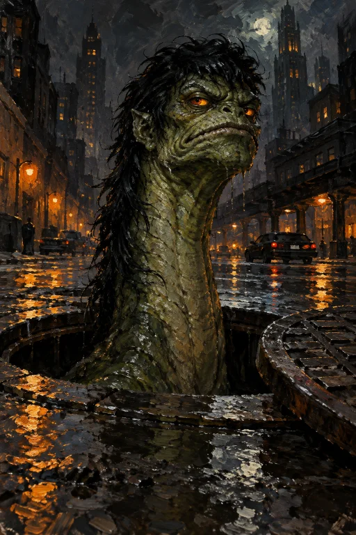 Dark Fantasy Oil Painting Chunky Brush Strokes Of A Green Lo...