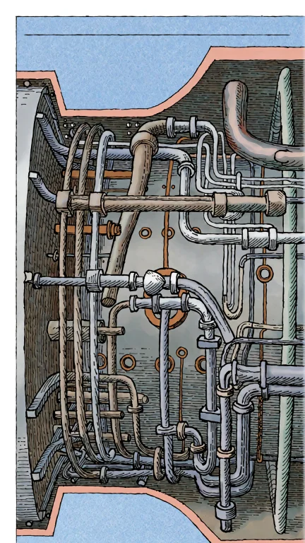 Illustration Of How A Complex Jet Engine, Highly Detailed, C...