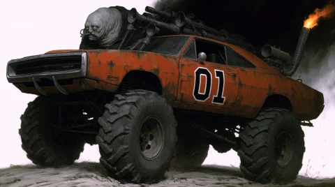 Dcgr1mdrk. Ominous Fairy-tale, Bradhamel Art Style. The Gene... — Stable Diffusion AI Prompt: DCGR1MDRK. ominous fairy-tale, Bradhamel art style. The "General Lee" reimagined...
