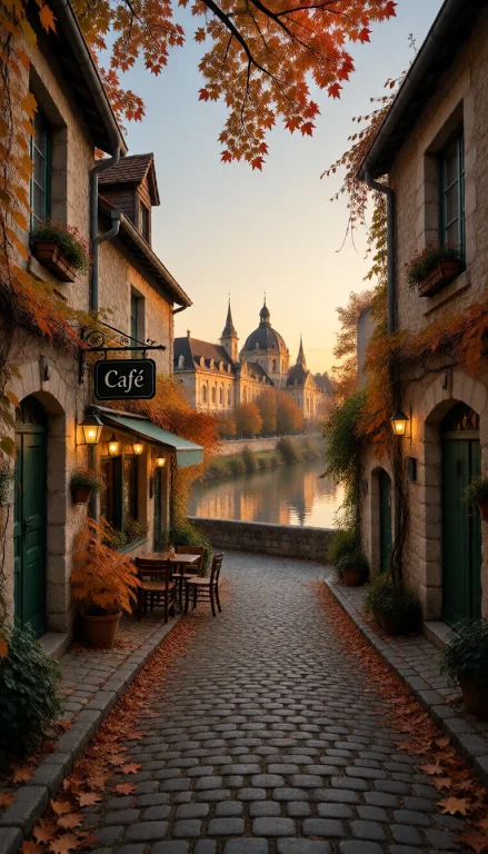 This Photograph Captures A Charming, Narrow Cobblestone Stre...