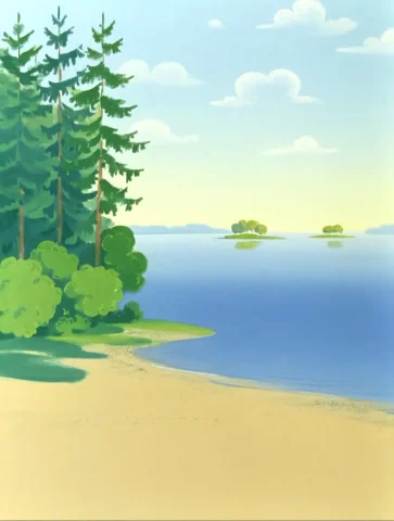 Soyuzmultfilmstyle, A Wide Shot Capturing The Tranquil Beaut... — Stable Diffusion AI Prompt: soyuzmultfilmstyle, a wide shot capturing the tranquil beauty of a quiet lake sh...