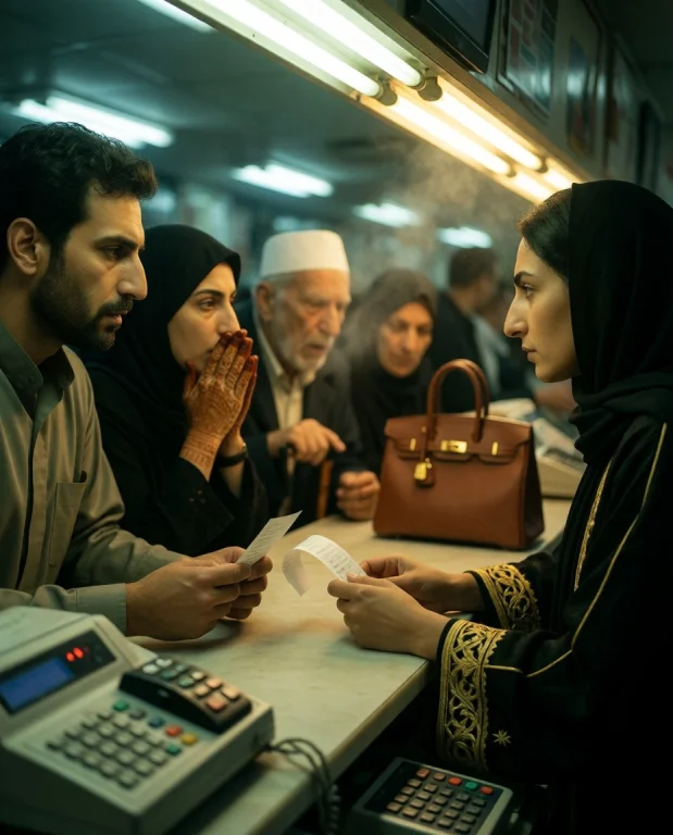 The Line Behind Her Stretches Like A Slow Poison. A Man In A...