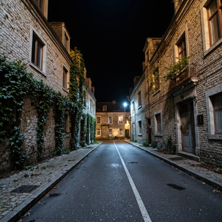 Addmicrodetails, A Narrow, Dark Cobblestone Street At Night...