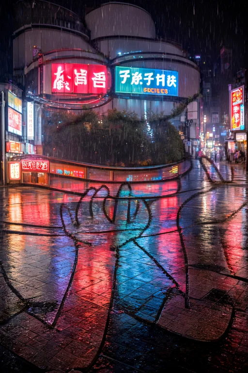 Transform The Entire Image Into A Photo Featuring Rainy Nigh...