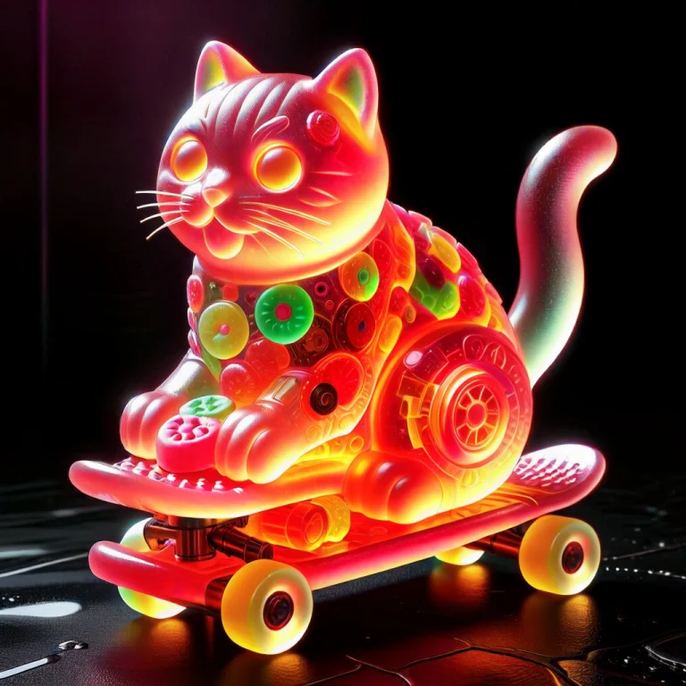 A Hybrid Biomechanical Cat Made Of Translucent Gummy Materia...