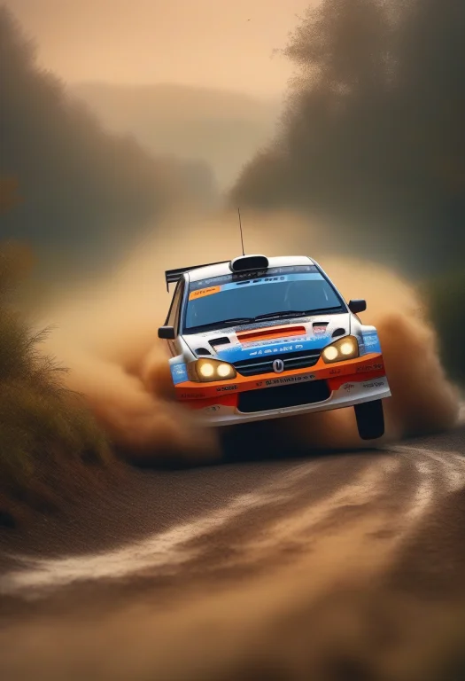 A Rally Car Mid-drift On A Gravel Road, Impressionist Style,...