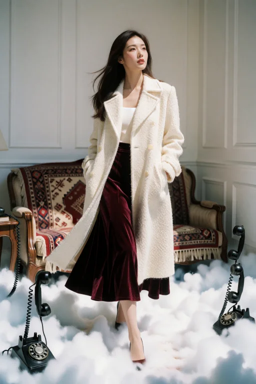An Elegant, Sophisticated Young East Asian Woman Stands In A...