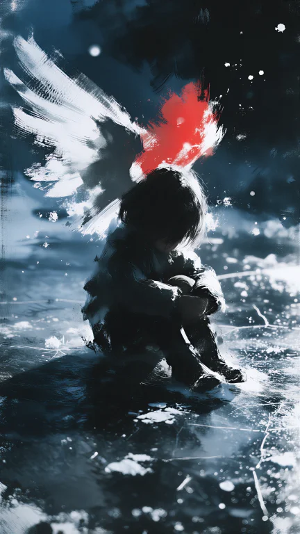 An Emotional Painterly Illustration Of A Small Child-like Si...