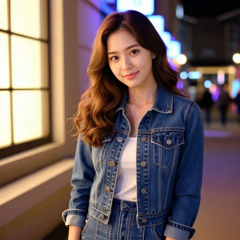 Beautiful Korean Woman, Silky Brown Hair, Gentle Smile, Deli... — Stable Diffusion AI Prompt: beautiful korean woman, silky brown hair, gentle smile, delicate features, denim...
