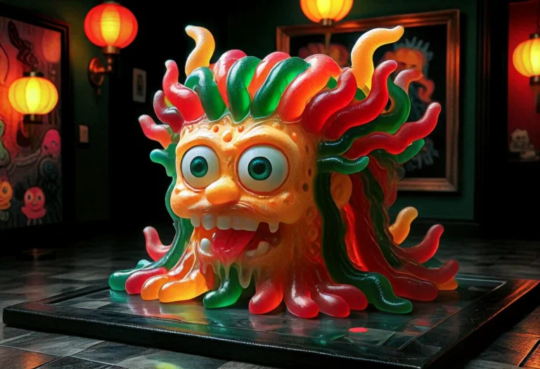 Shiny Extreme Closeup Face Of Translucent Spongebob, Gummymo...
