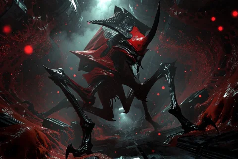 Subject And Action A Towering, Slender Insectoid Eldritch Ho... — Stable Diffusion AI Prompt: Subject and Action A towering, slender insectoid eldritch horror named FLESK dom...