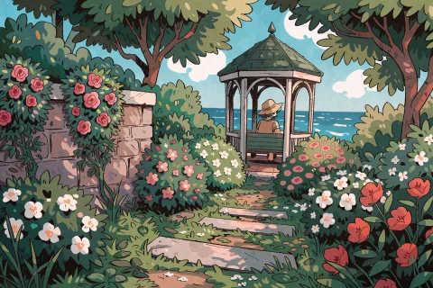 Carlesdalmau Style Illustration Of A Lush, Overgrown Garden... — Stable Diffusion AI Prompt: carles_dalmau style illustration of a lush, overgrown garden leading towards a s...